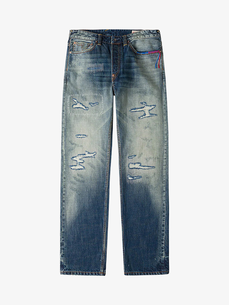 EVISU jeans 7 tasche con ricamo gabbiano uomo blu cotone