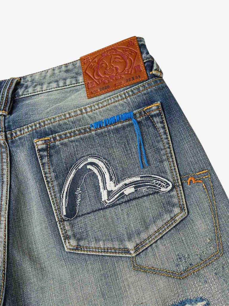 EVISU jeans 7 tasche con ricamo gabbiano uomo blu cotone