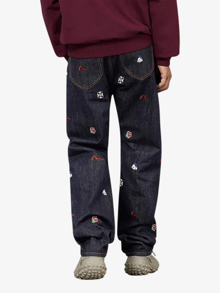 EVISU jeans con ricamo di marca allover #2020 uomo blu