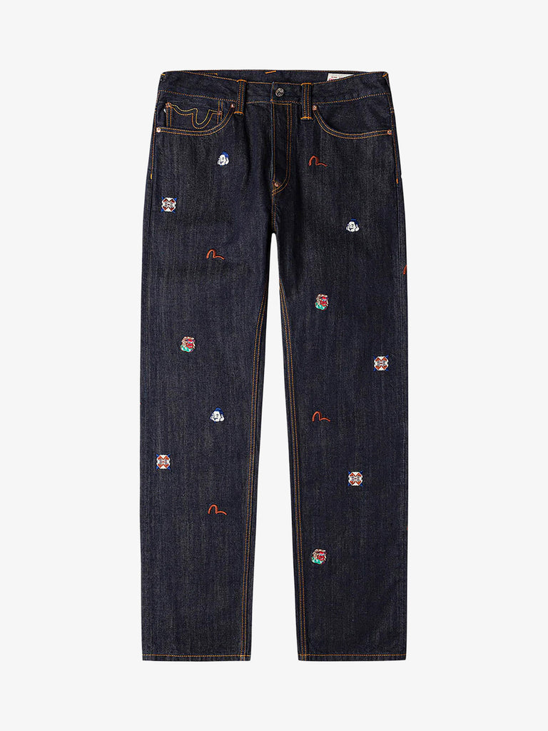 EVISU jeans con ricamo di marca allover #2020 uomo blu
