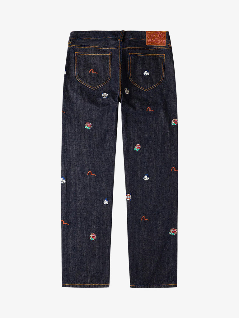 EVISU jeans con ricamo di marca allover #2020 uomo blu