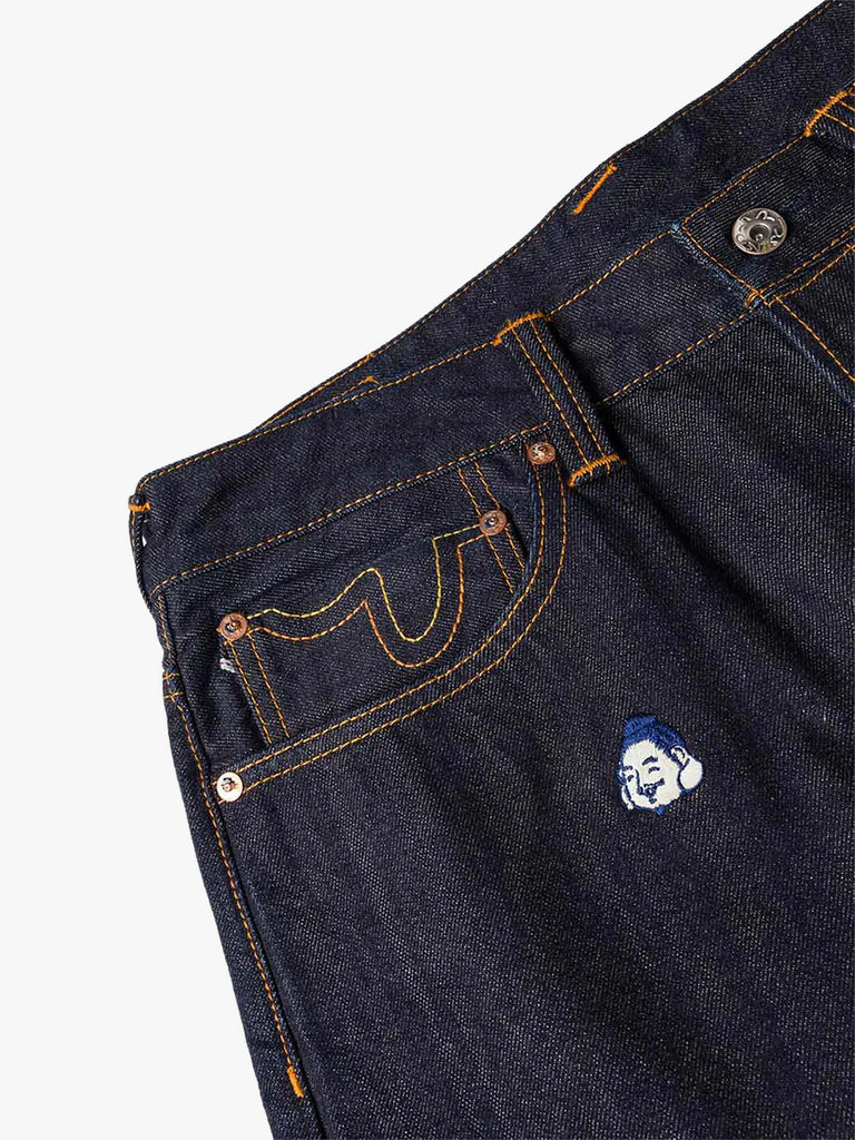 EVISU jeans con ricamo di marca allover #2020 uomo blu