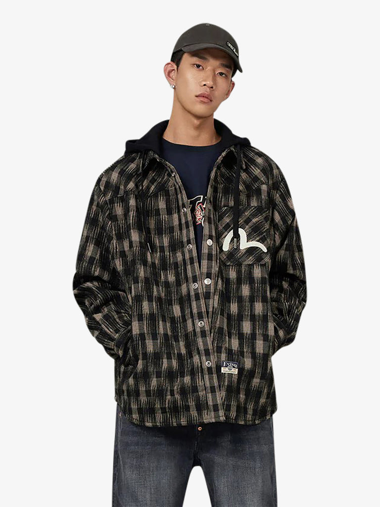 EVISU giubbotto seagull embroidery a quadri uomo marrone
