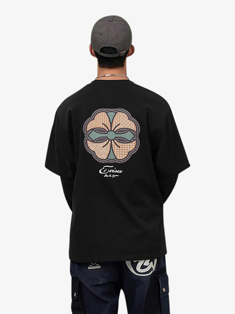 EVISU maglia a maniche lunghe con stampa kamon uomo nero cotone