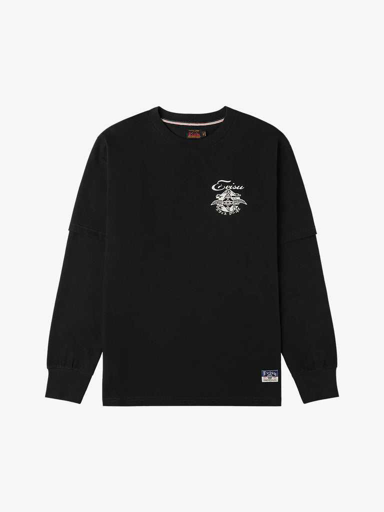 EVISU maglia a maniche lunghe con stampa kamon uomo nero cotone