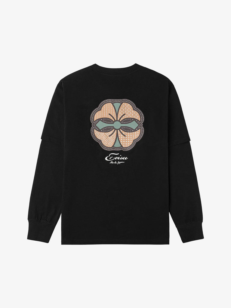 EVISU maglia a maniche lunghe con stampa kamon uomo nero cotone