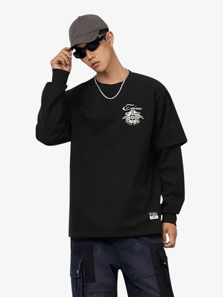 EVISU maglia a maniche lunghe con stampa kamon uomo nero cotone