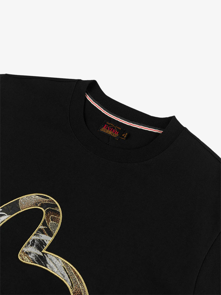 EVISU t-shirt in broccato seagull appliqué uomo nero cotone