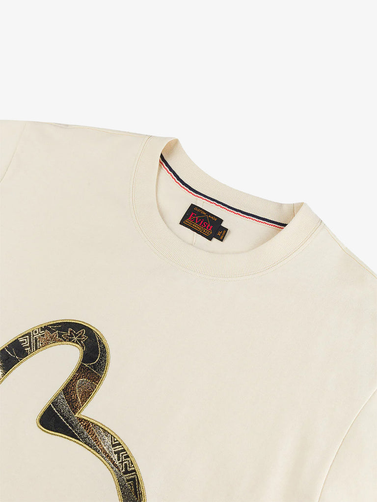 EVISU t-shirt in broccato seagull appliqué uomo beige cotone