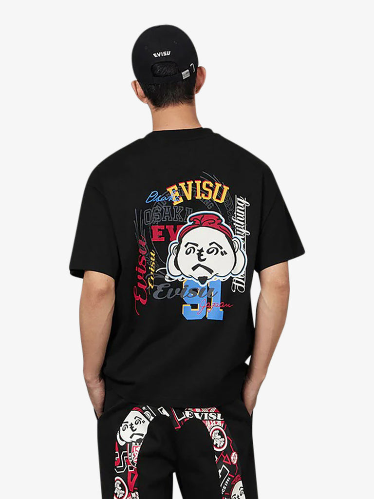EVISU t-shirt henohenomohe con ricamo godhead uomo nero cotone
