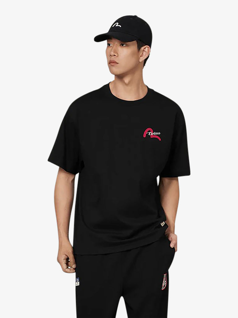 EVISU t-shirt henohenomohe con ricamo godhead uomo nero cotone