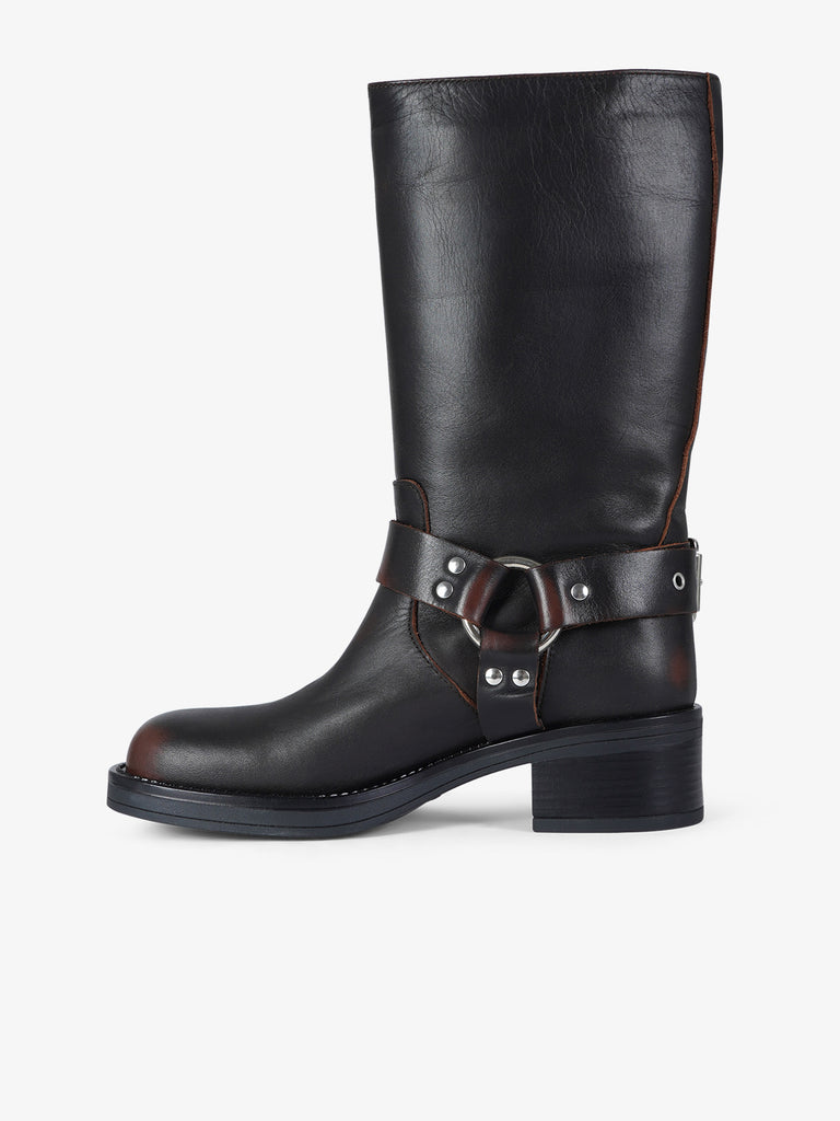 GISEL MOIRE stivali donna biker chester pelle marrone