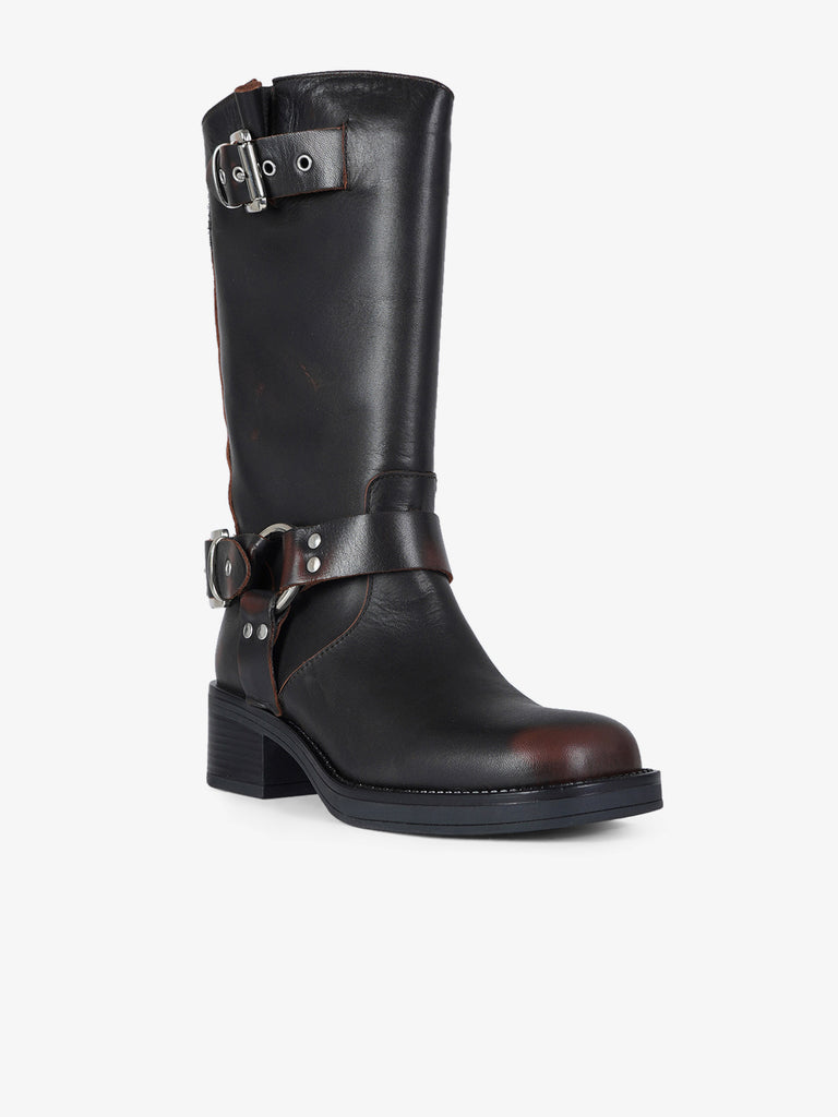 GISEL MOIRE stivali donna biker chester pelle marrone