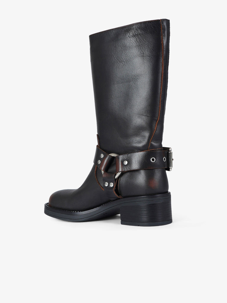 GISEL MOIRE stivali donna biker chester pelle marrone