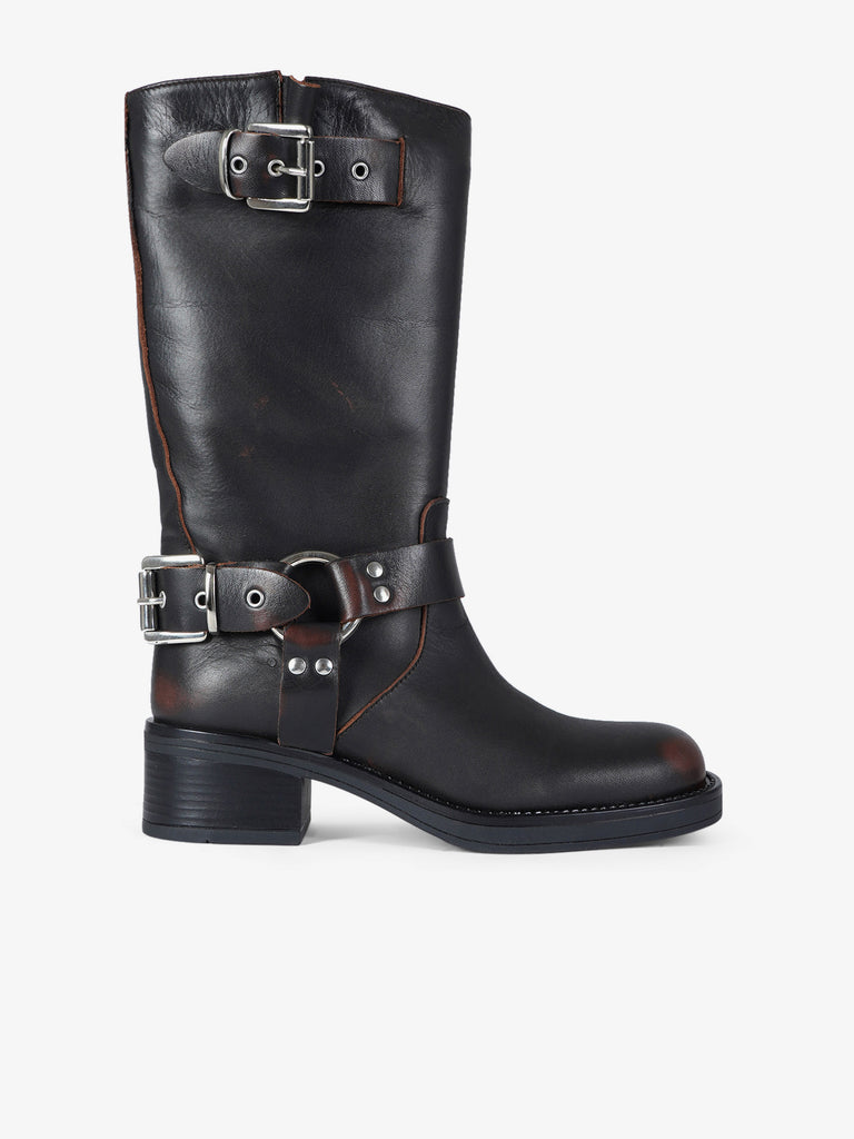 GISEL MOIRE stivali donna biker chester pelle marrone
