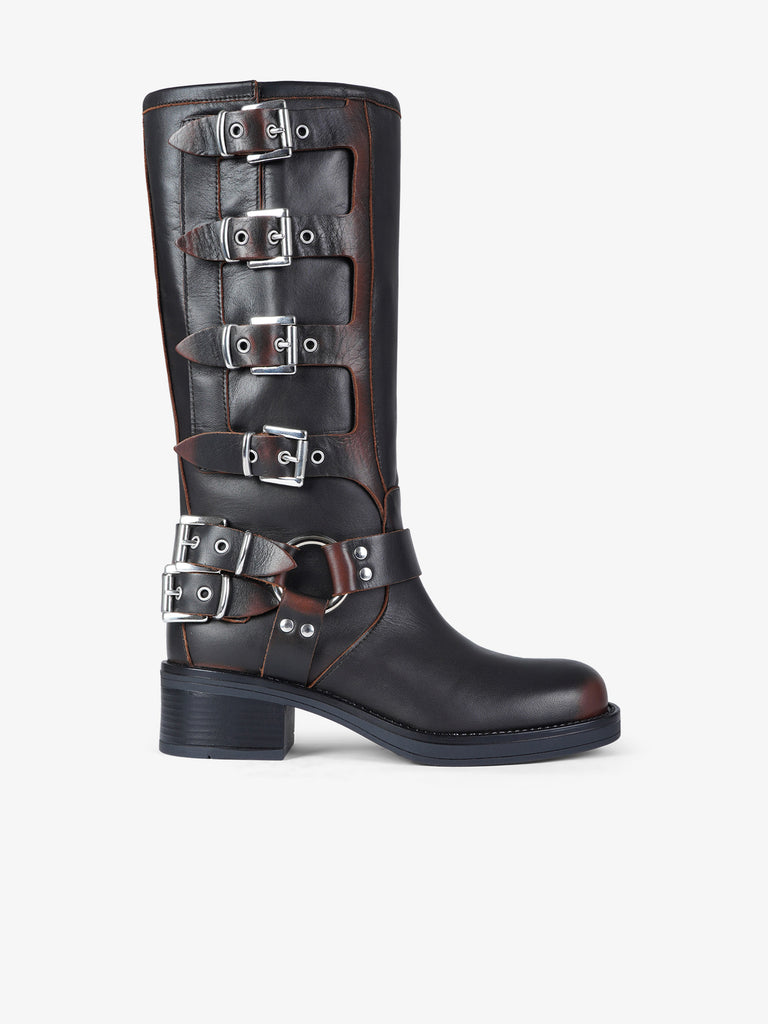 GISEL MOIRE stivali donna windsor pelle marrone