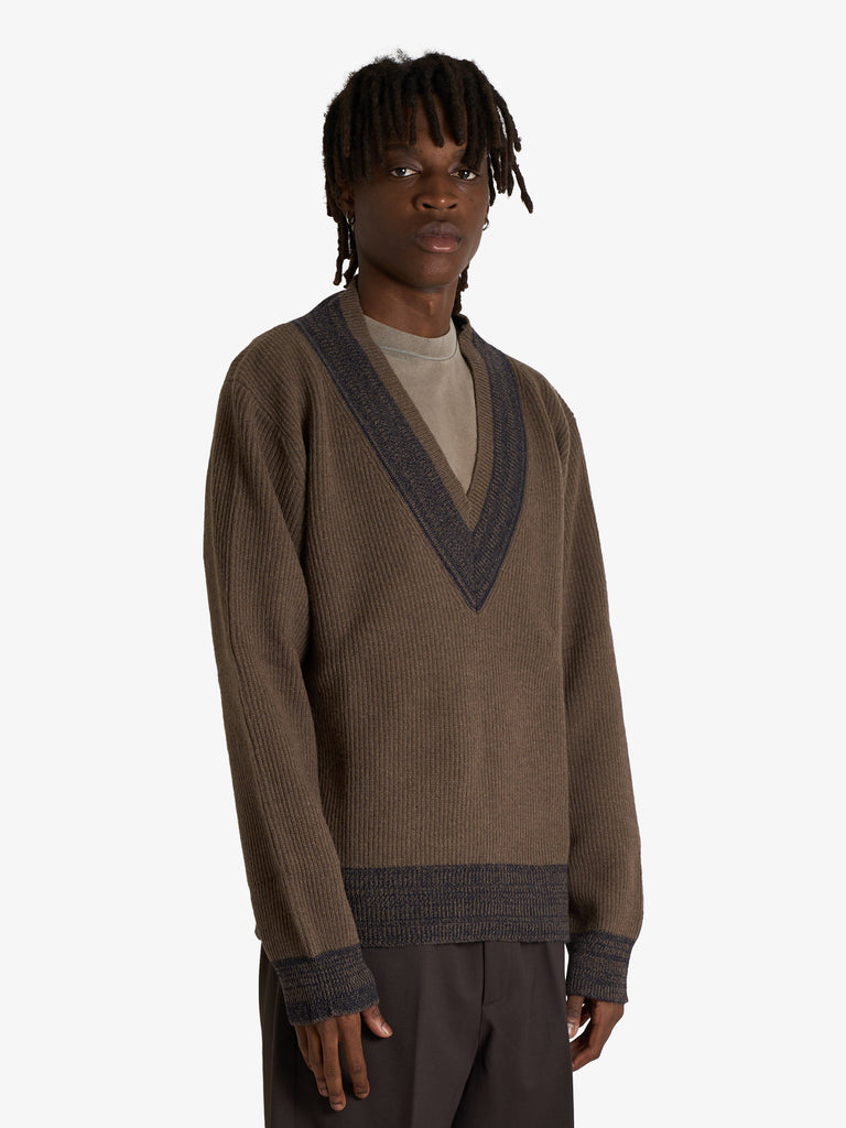 GRIFONI maglia scollo a v uomo marrone lana