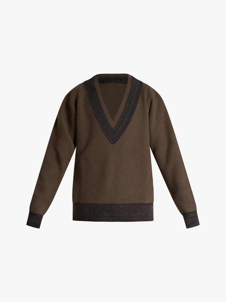 GRIFONI maglia scollo a v uomo marrone lana