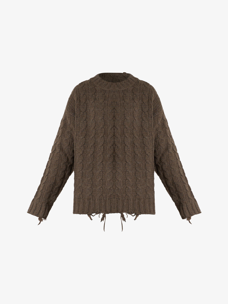 GRIFONI maglia con trecce uomo marrone lana