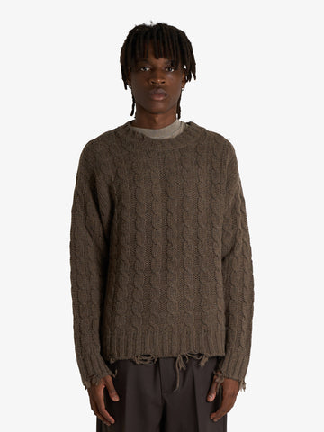 GRIFONI maglia con trecce uomo marrone lana