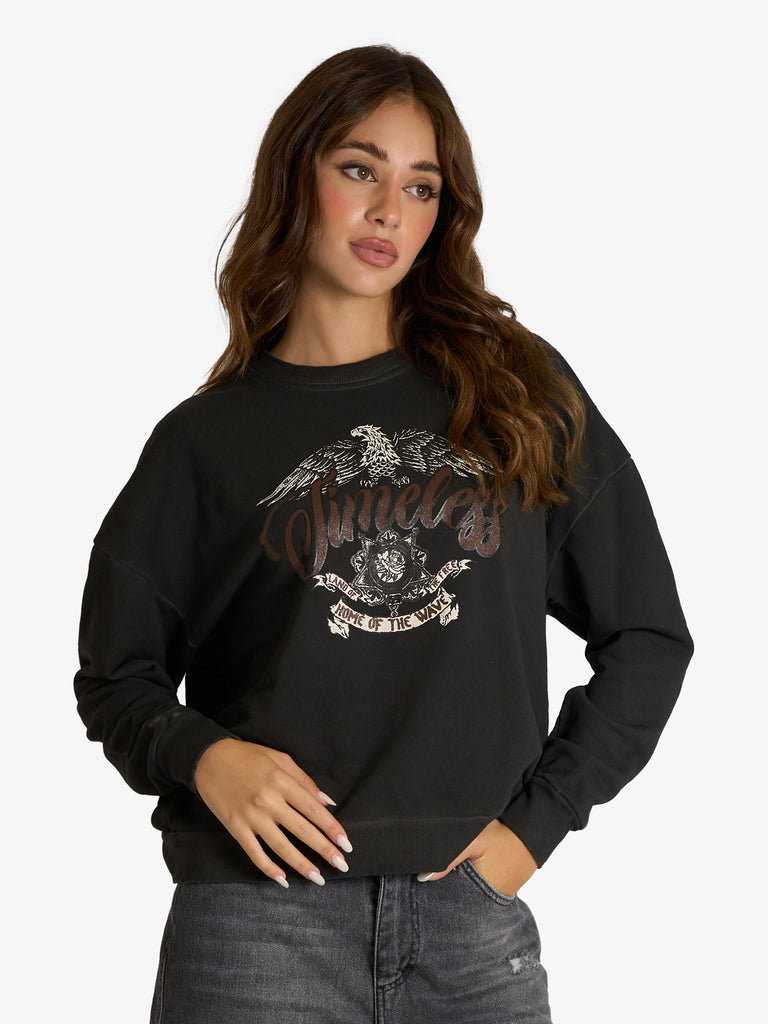 HAVE ONE felpa girocollo con stampa donna grigio cotone