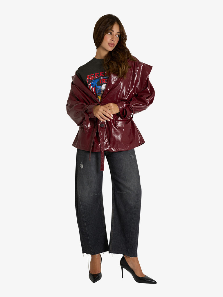 HAVE ONE giacca over con cintura donna bordeaux