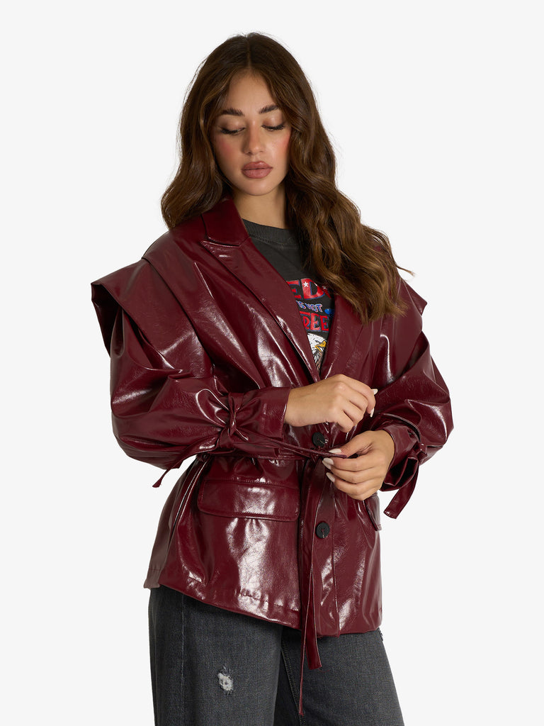 HAVE ONE giacca over con cintura donna bordeaux