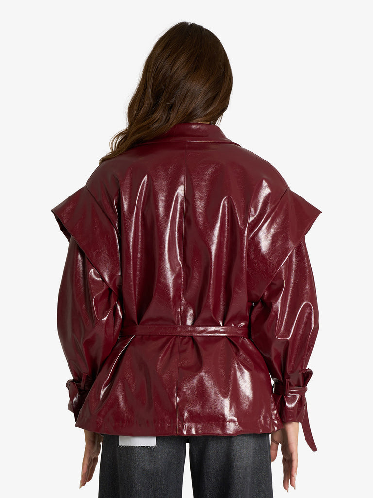 HAVE ONE giacca over con cintura donna bordeaux