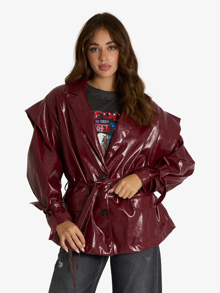 HAVE ONE giacca over con cintura donna bordeaux