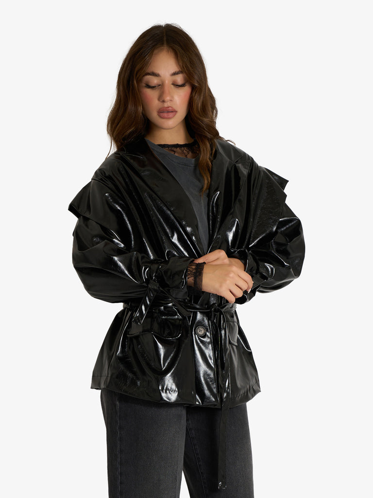 HAVE ONE giacca over con cintura donna nero