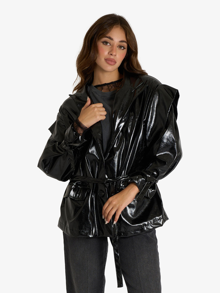 HAVE ONE giacca over con cintura donna nero