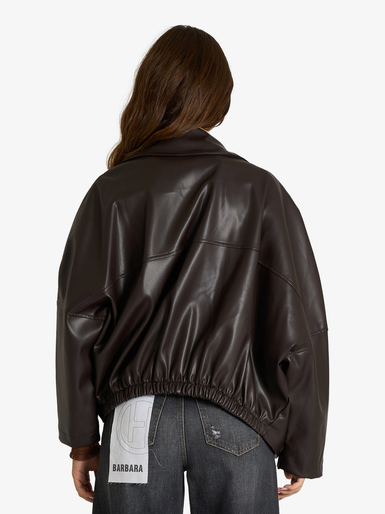 HAVE ONE giacca ecopelle oversize donna marrone