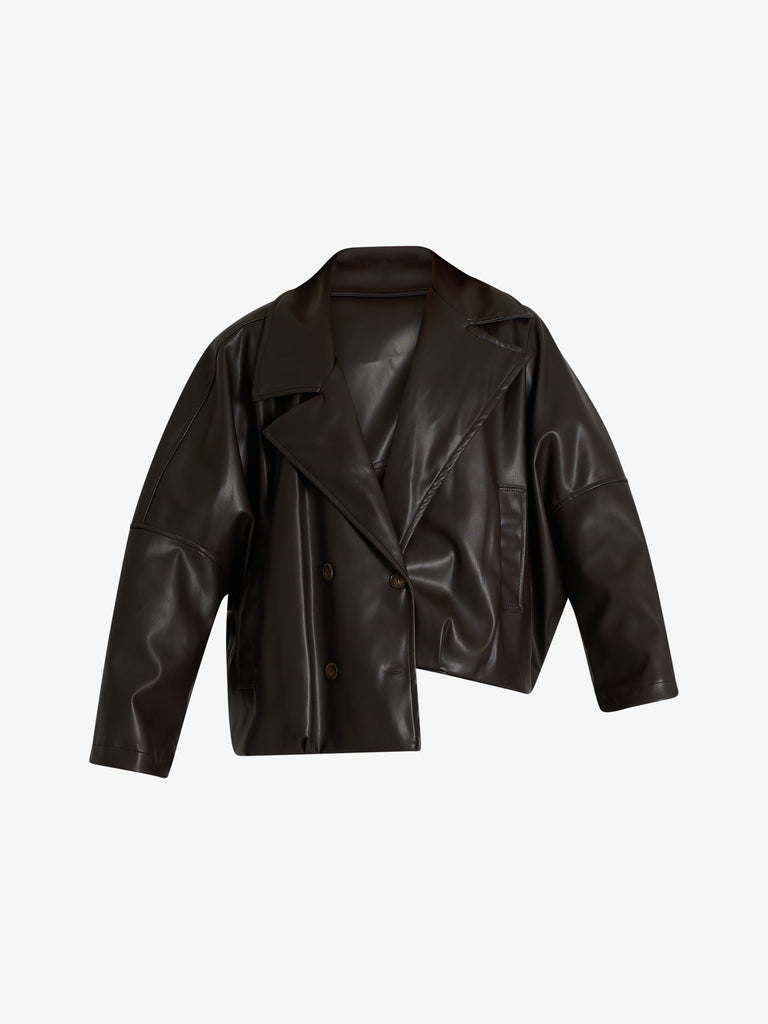 HAVE ONE giacca ecopelle oversize donna marrone