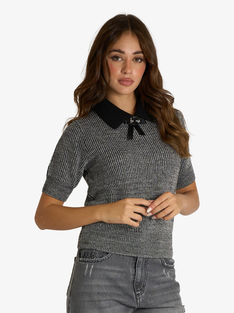 HAVE ONE polo a trama intrecciata donna grigio