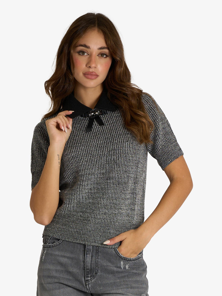 HAVE ONE polo a trama intrecciata donna grigio
