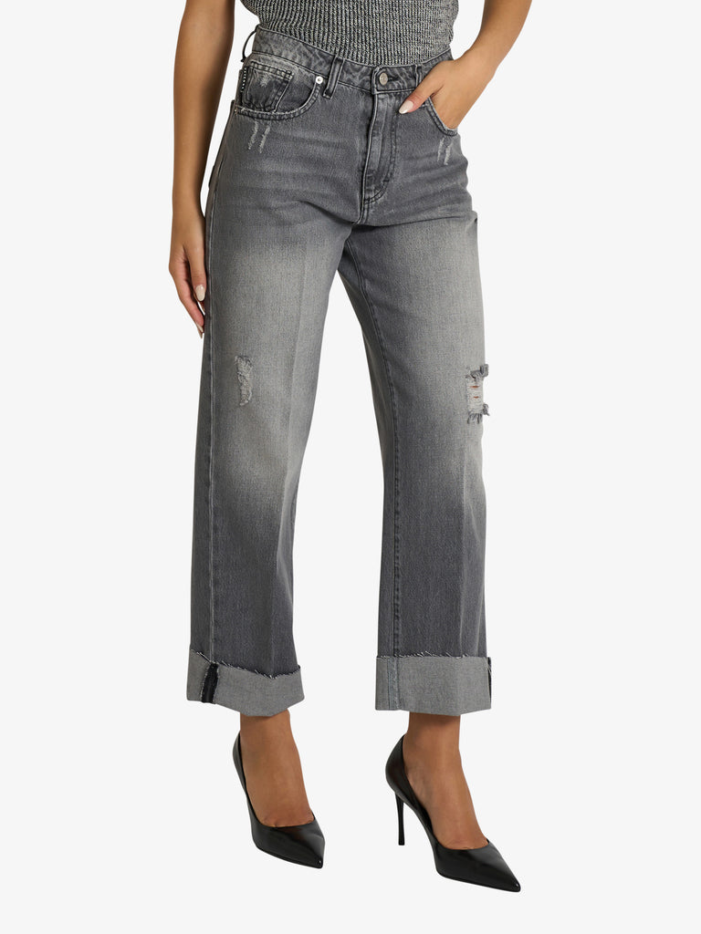 HAVE ONE jeans mandy con strappi donna grigio cotone