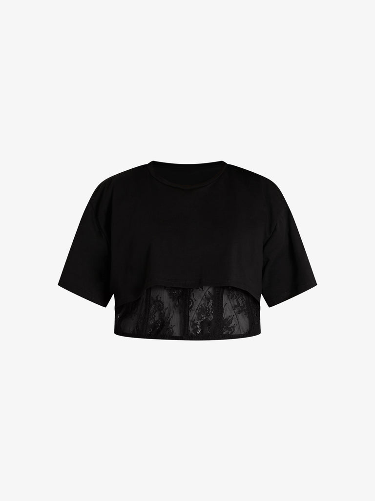 HAVE ONE t-shirt con top in pizzo donna nero cotone