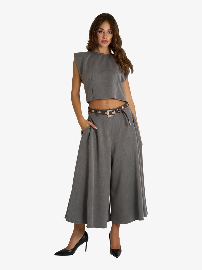 HAVE ONE top cropped con spalline donna grigio