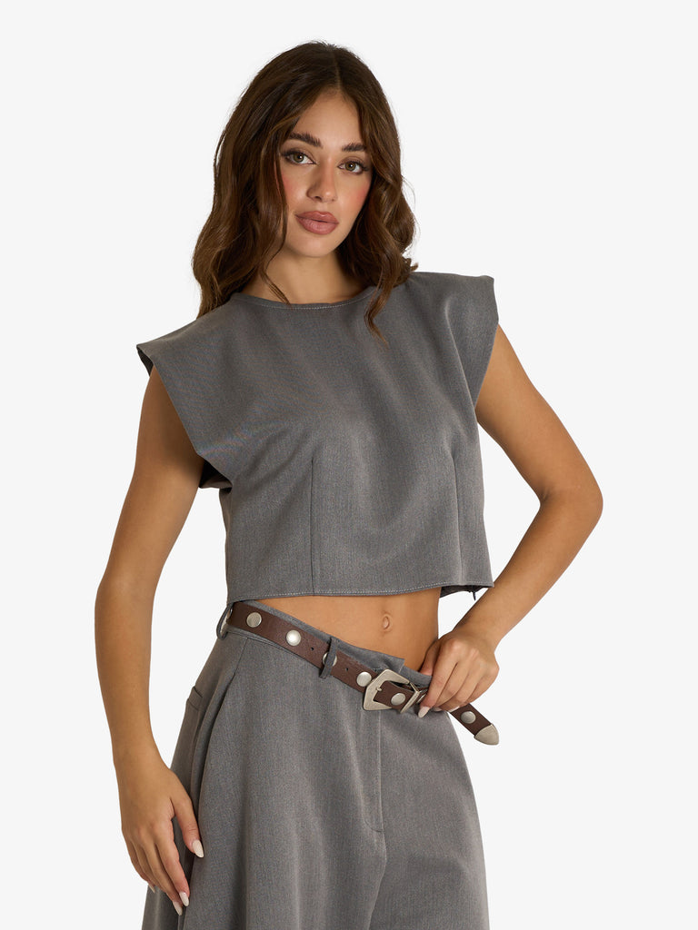 HAVE ONE top cropped con spalline donna grigio