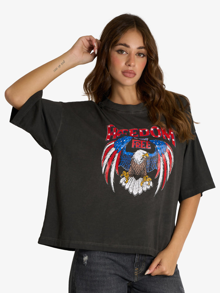 HAVE ONE t-shirt con stampa freedom donna grigio cotone