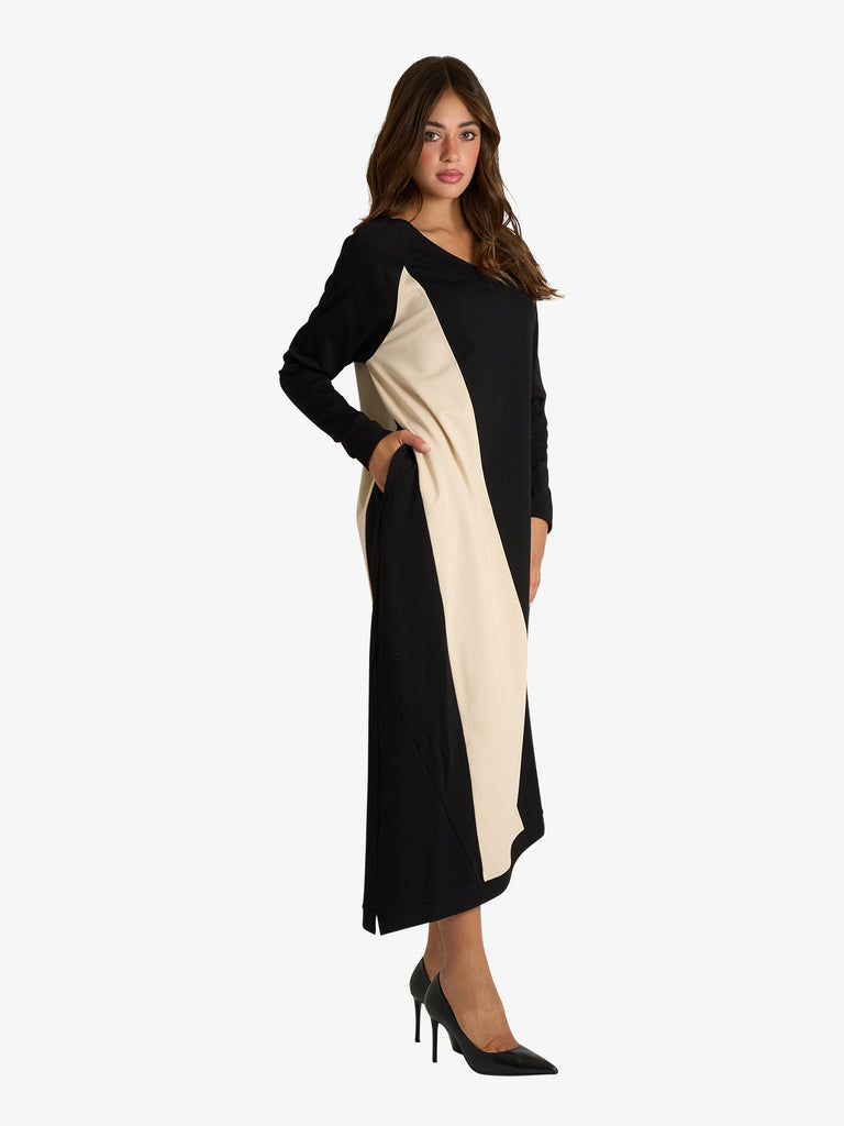 JIJIL abito midi asimmetrico bande in pelle donna nero