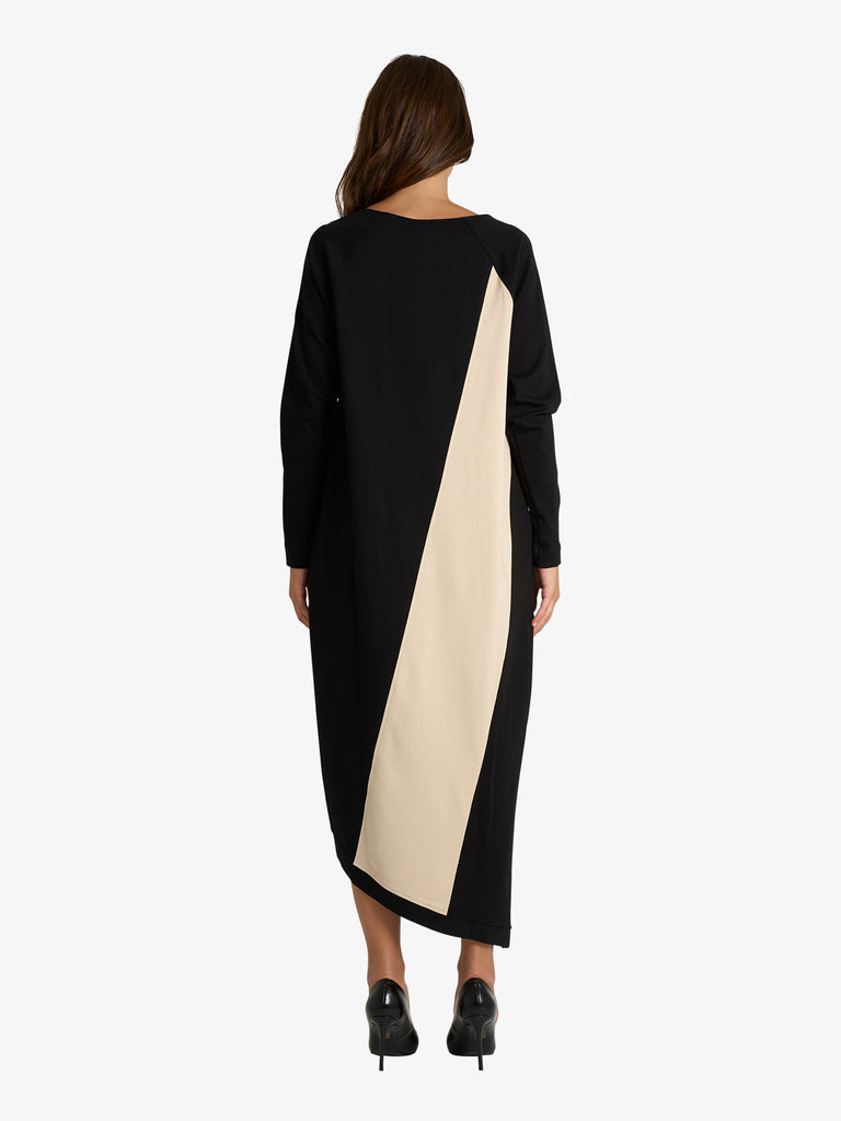 JIJIL abito midi asimmetrico bande in pelle donna nero