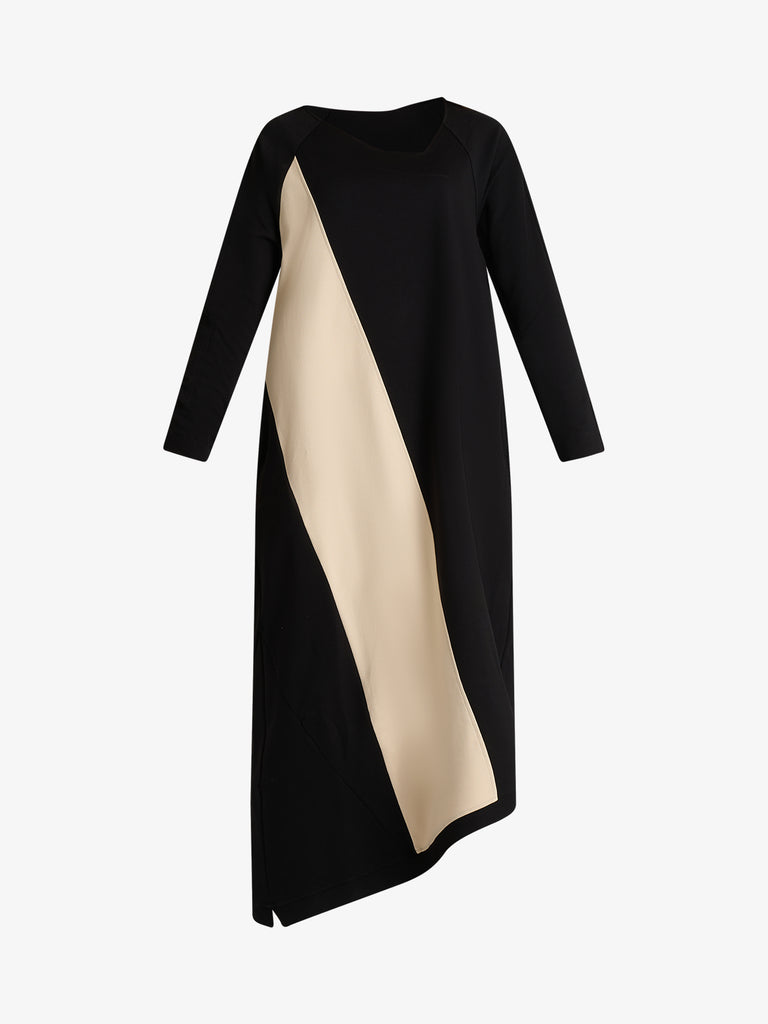 JIJIL abito midi asimmetrico bande in pelle donna nero