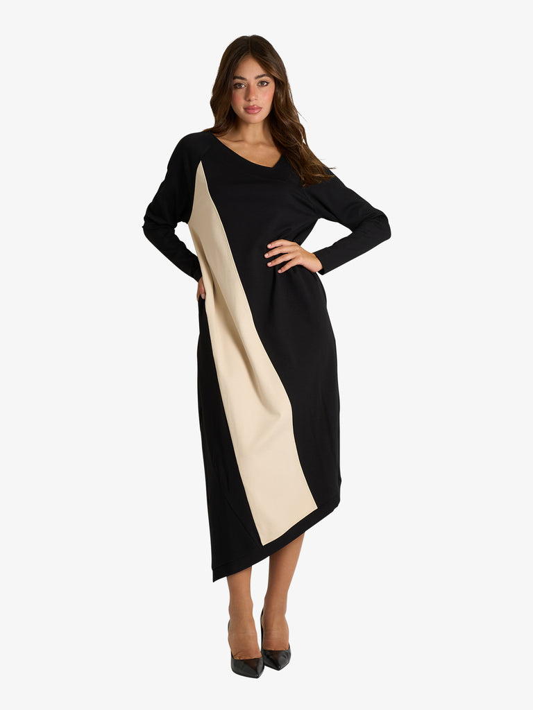 JIJIL abito midi asimmetrico bande in pelle donna nero