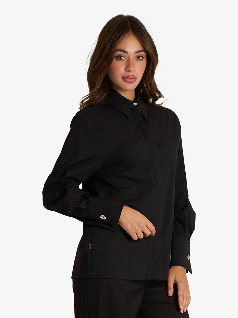 JIJIL camicia in tessuto donna nero cotone
