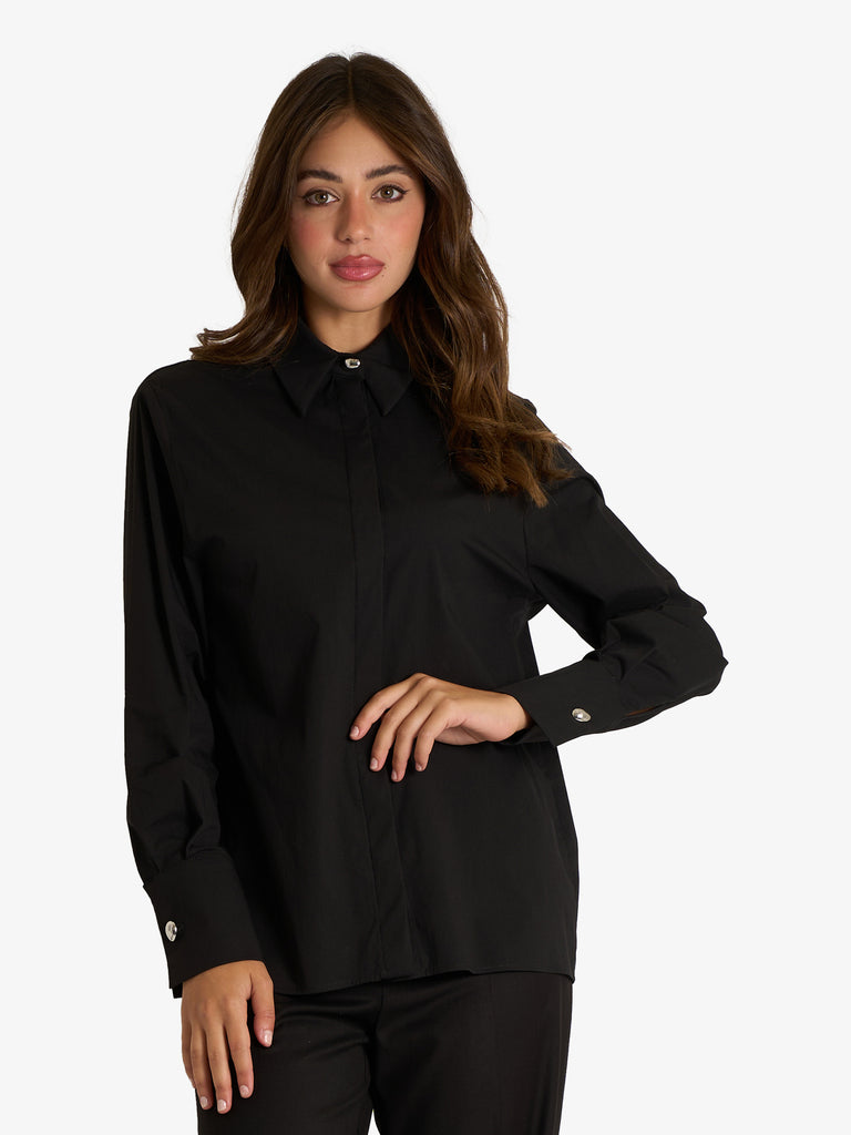 JIJIL camicia in tessuto donna nero cotone