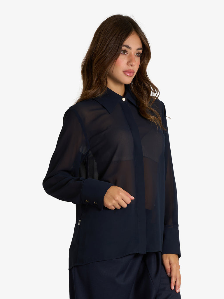 JIJIL camicia in tessuto semi-trasparente donna blu