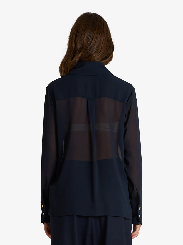 JIJIL camicia in tessuto semi-trasparente donna blu