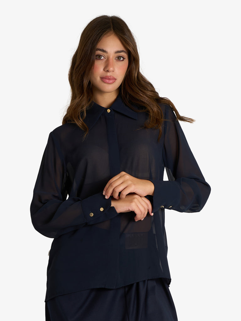 JIJIL camicia in tessuto semi-trasparente donna blu