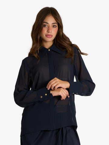 JIJIL camicia in tessuto semi-trasparente donna blu